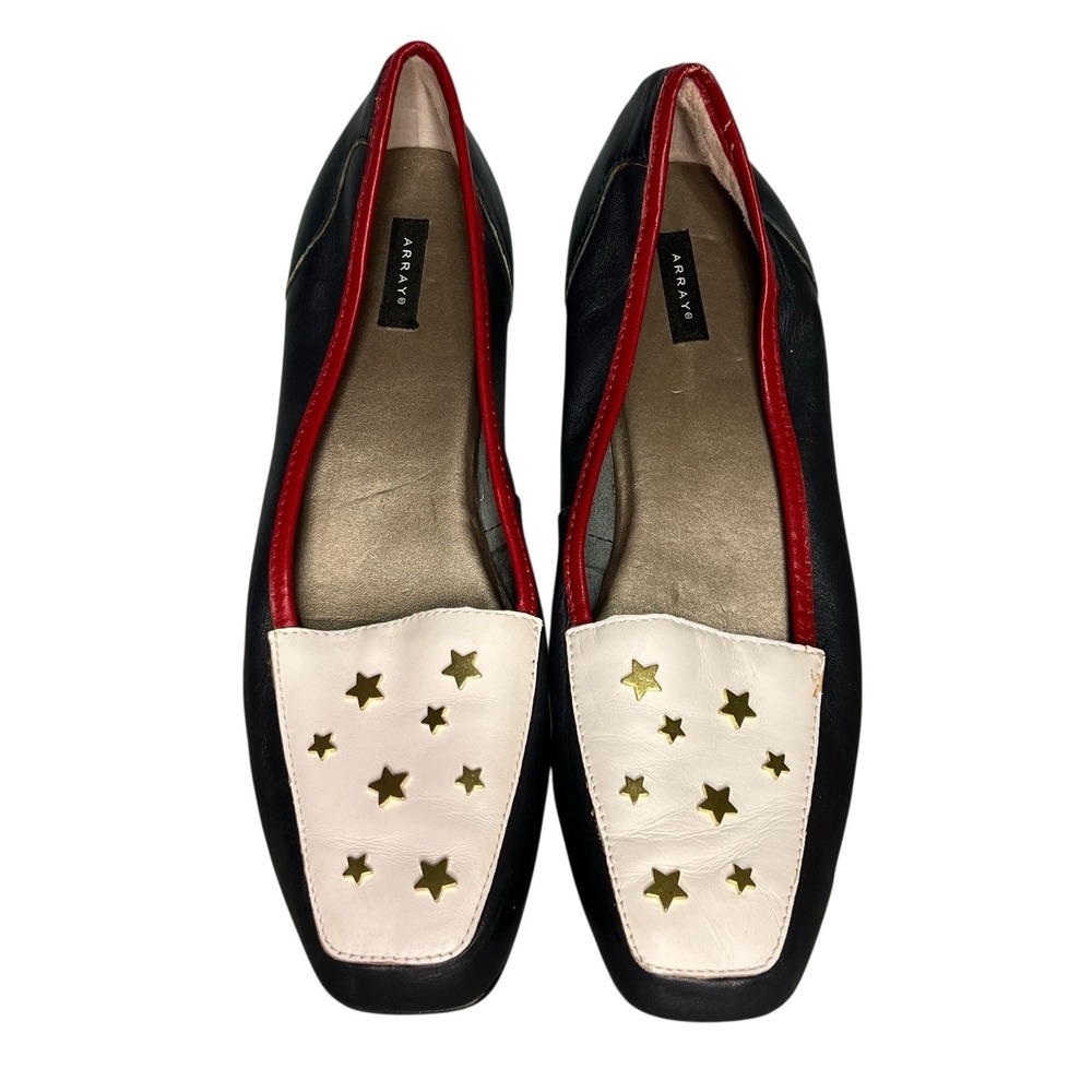 Array Salute Patriotic Loafers Flats Womens 9N Narrow Red White Blue Metal Stars